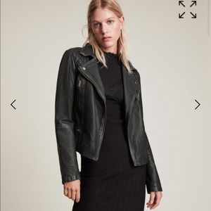 AllSaints black cargo leather biker jacket size uk 6 us 2